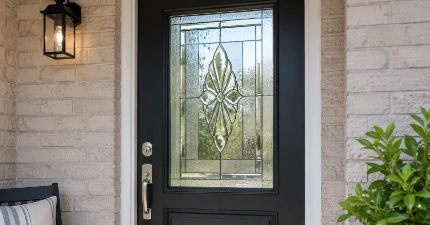 technician replacing a cracked decorative glass panel in Burford