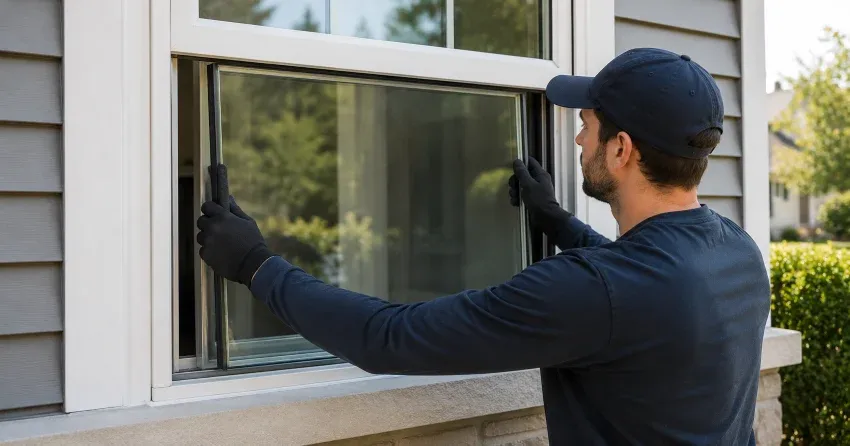 technician boarding up broken window during emergency glass repair Burford