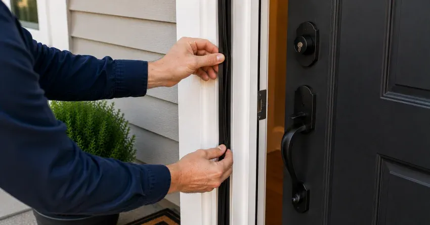 technician performing light test on door seal in Burford