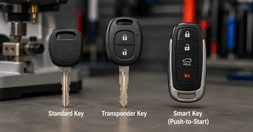 technician cutting a transponder ignition key in Royal West Estates, Burford