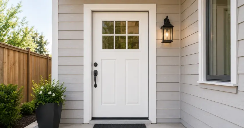technician installing exterior door frame in Burford