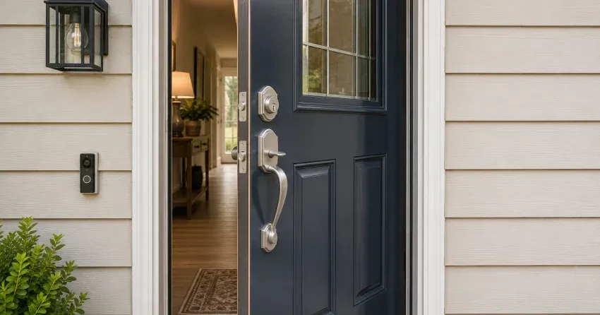 energy-efficient exterior door upgrade installation in Creek Side Village, Burford