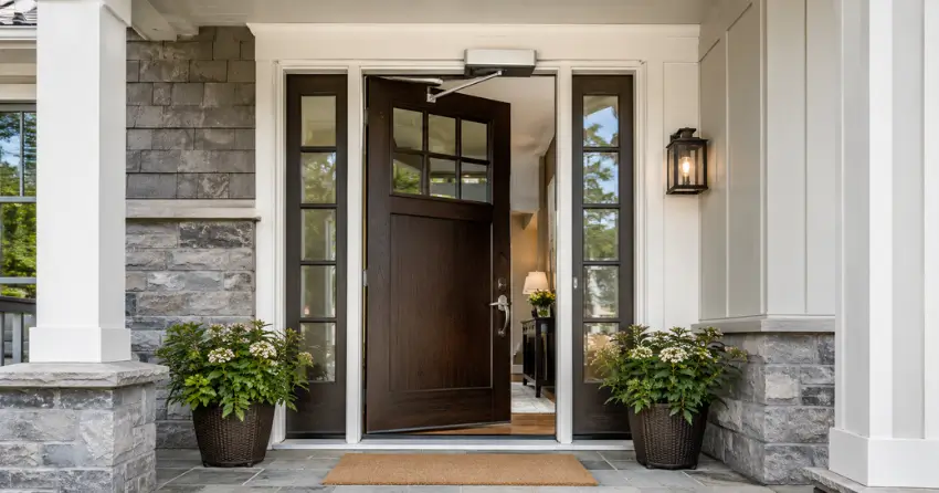 residential automatic door opener installed on exterior entry door in Burford