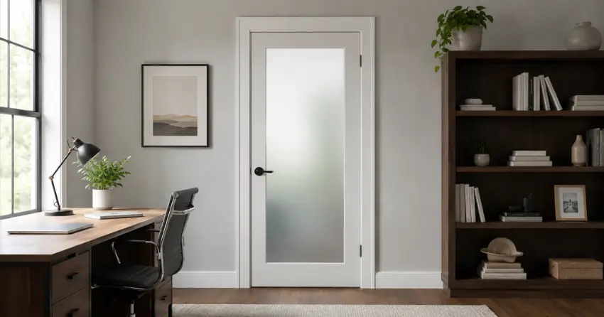 frosted interior door installed in home office in Creek Side Village, Burford