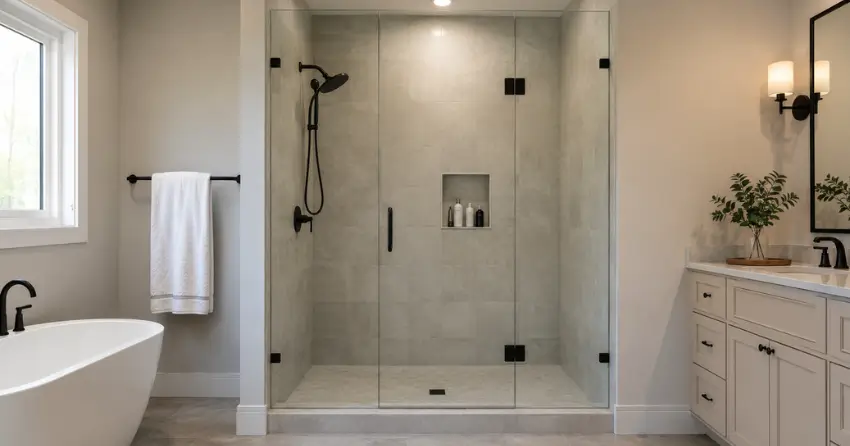 new frameless glass shower door installed in Burford