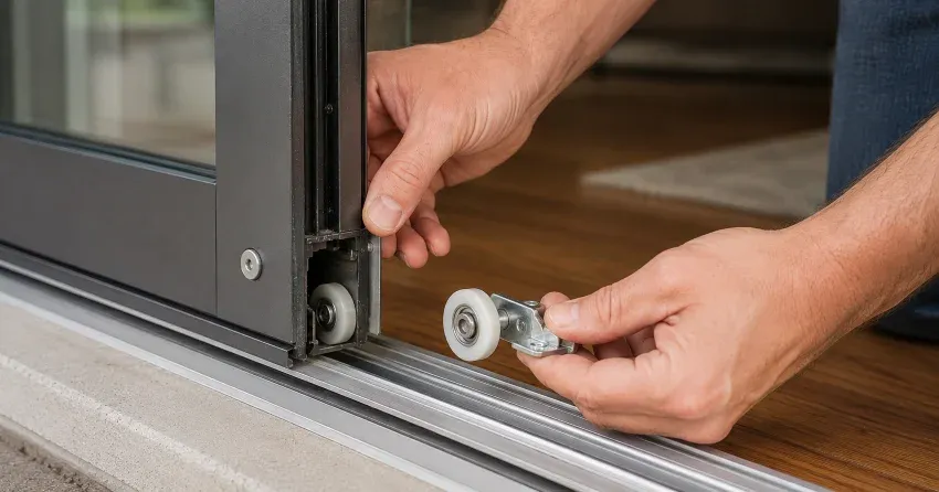 sliding door alignment Royal West Estates, Burford technician adjusting roller track