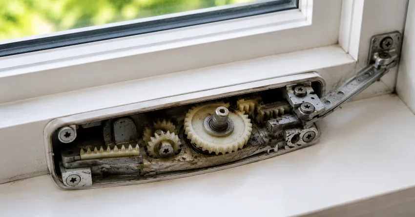technician replacing casement window crank operator in Burford home