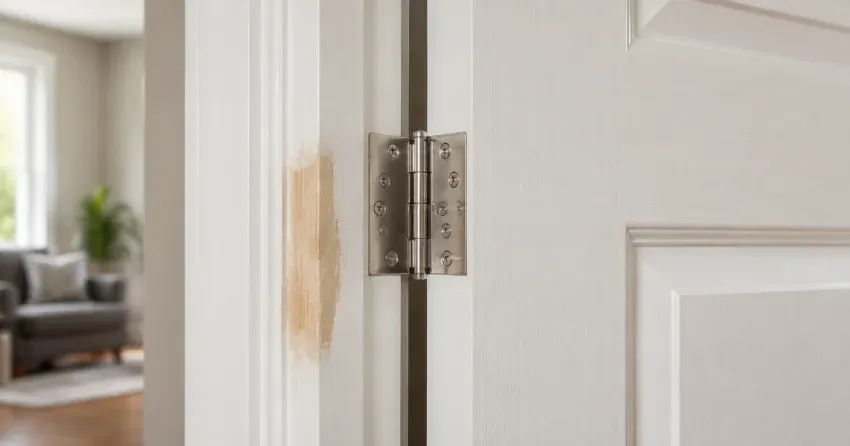 technician checking a warped door against a straightedge in Burford