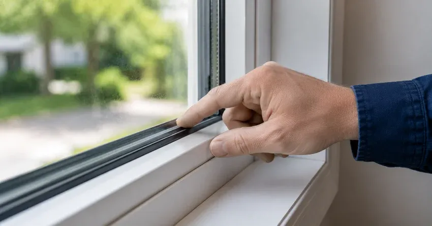 technician inspecting window glass seal in Burford